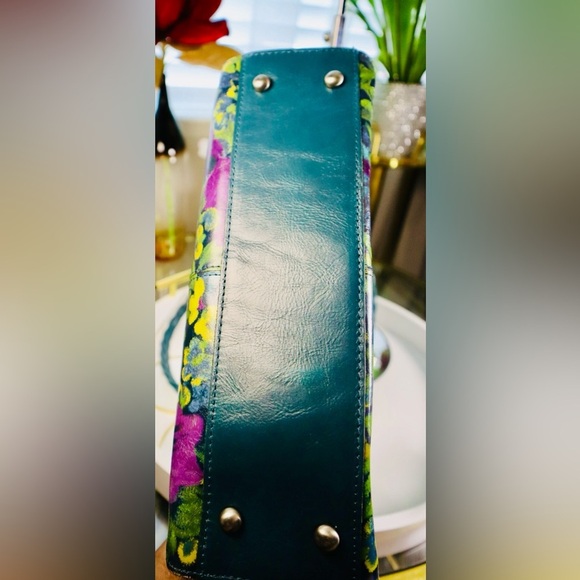 Patricia Nash Rosina Leather Satchel Deep Blue Nature w/ Blue Coral - Picture 10 of 10